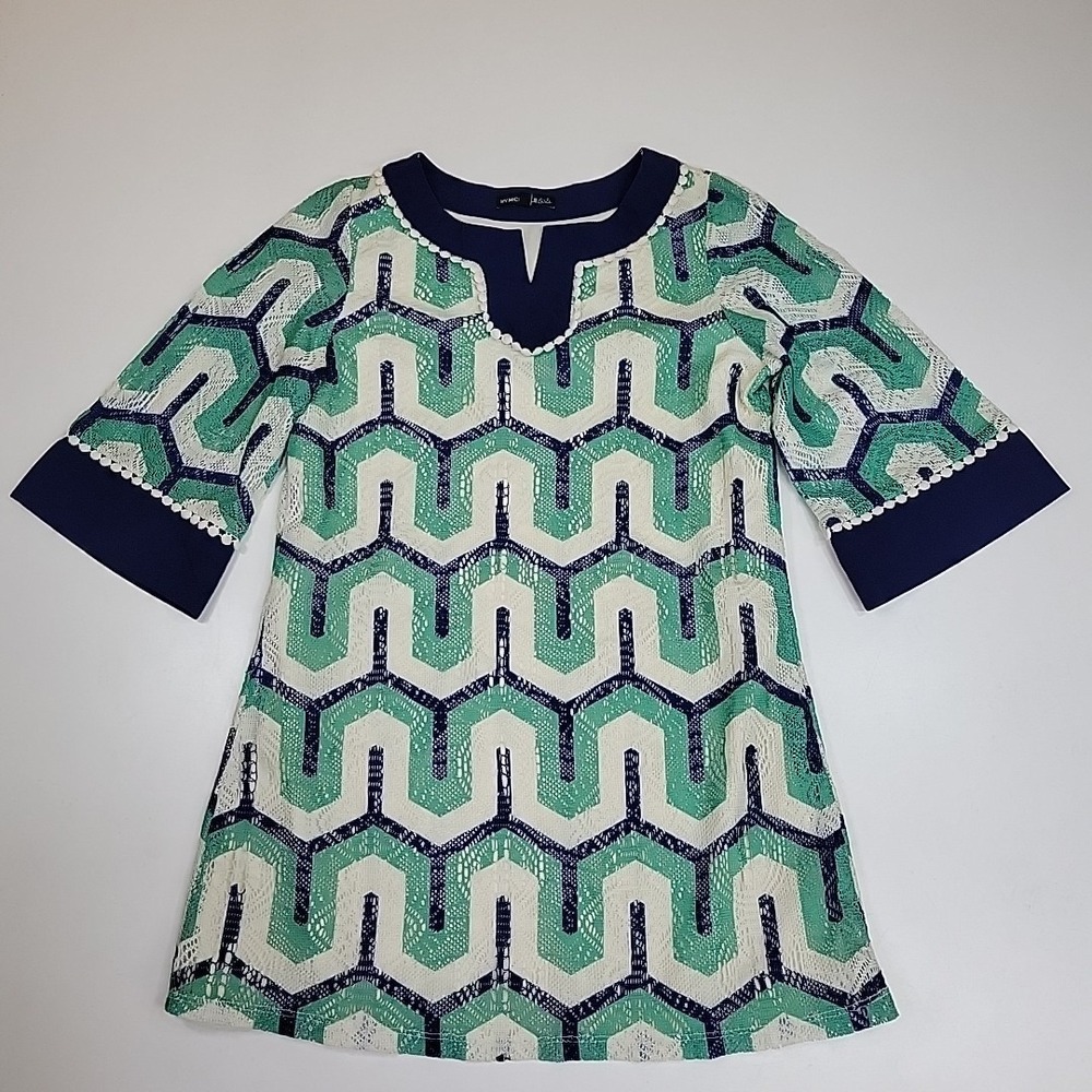 My Michelle Girls Sz 10 Split Neck Crocet 3/4 Sleeve Spring Dress Casual Preppy